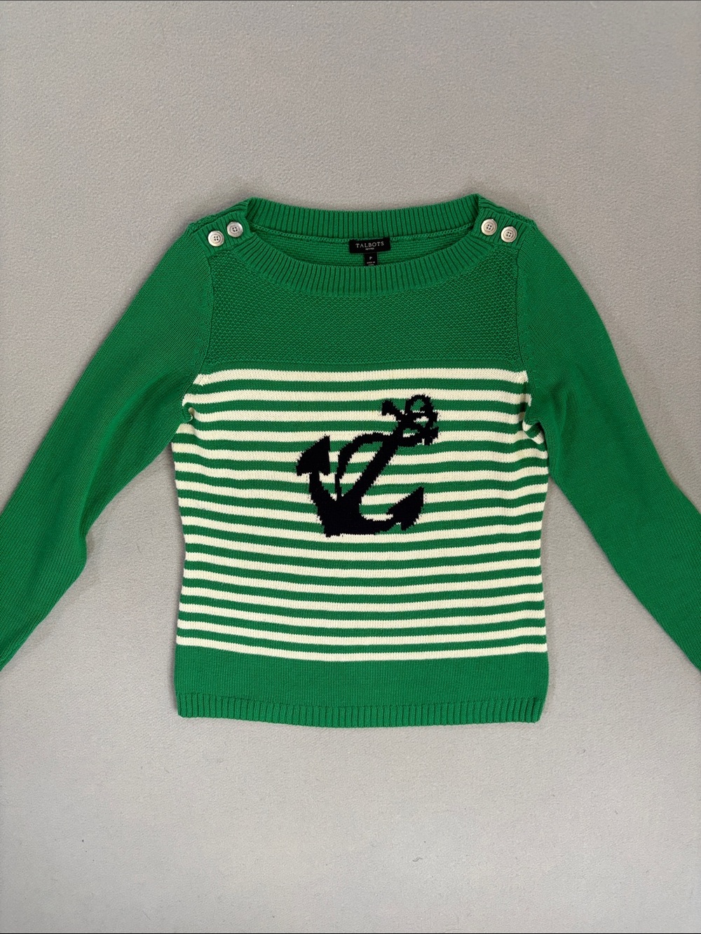 Talbots Green Striped Anchor Sweater cotton S/P